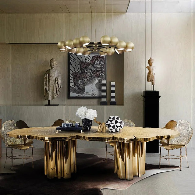 Italian Light Luxury Brass Dining Table-ChandeliersDecor