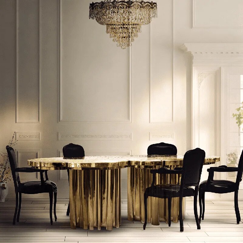 Italian Light Luxury Brass Dining Table-ChandeliersDecor