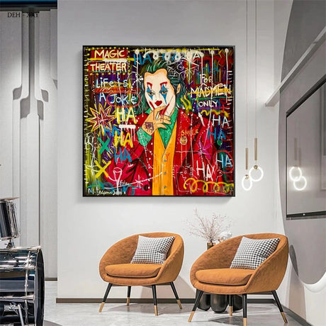 Joker Character Street Art Canvas Wall Art-ChandeliersDecor