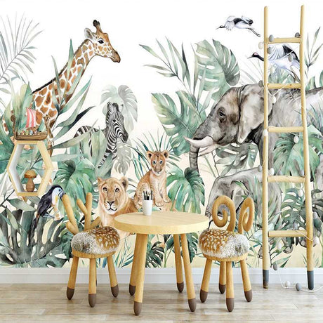 Jungle Friends Gathering Wallpaper Mural-ChandeliersDecor