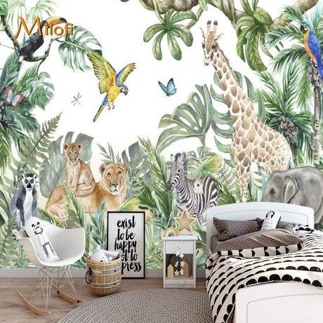 Jungle Friends Mix Gathering Wallpaper Mural-ChandeliersDecor.com