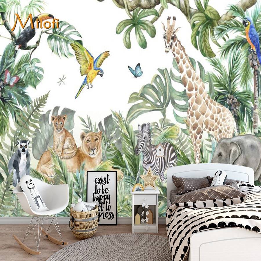 Jungle Friends Mix Gathering Wallpaper Mural-ChandeliersDecor