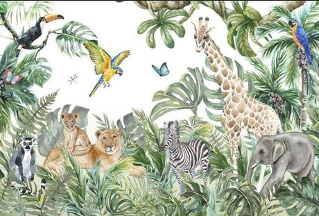 Jungle Friends Mix Gathering Wallpaper Mural-ChandeliersDecor