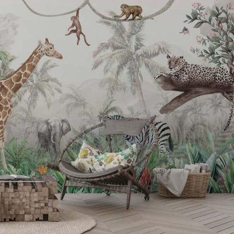 Jungle Safari Animals Wallpaper for Kids Room-ChandeliersDecor.com