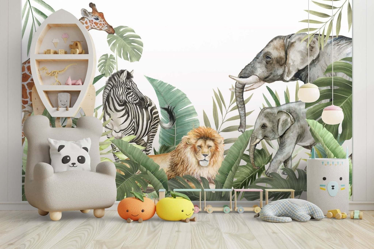 Jungle Safari Wallpaper Mural - Vibrant Wildlife Wall Decor-ChandeliersDecor.com