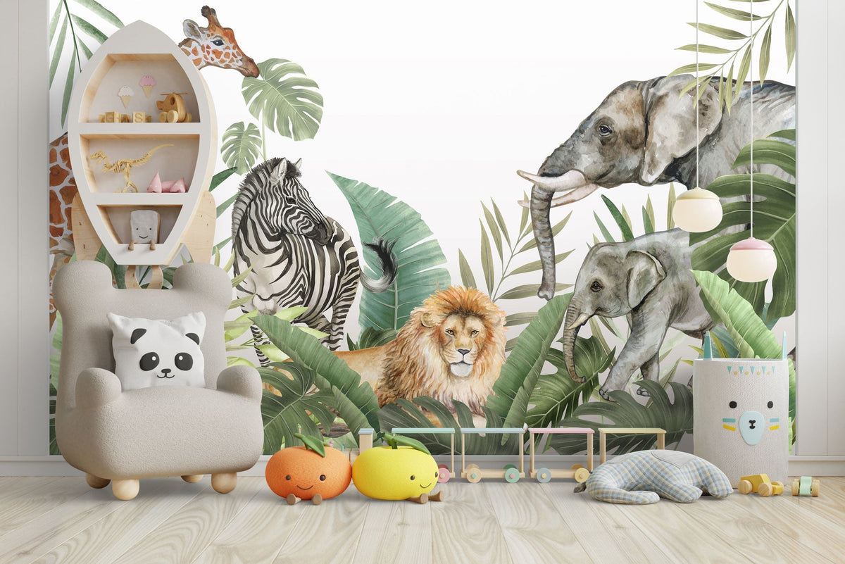 Papier peint mural Jungle Safari – Décoration murale vibrante avec faune