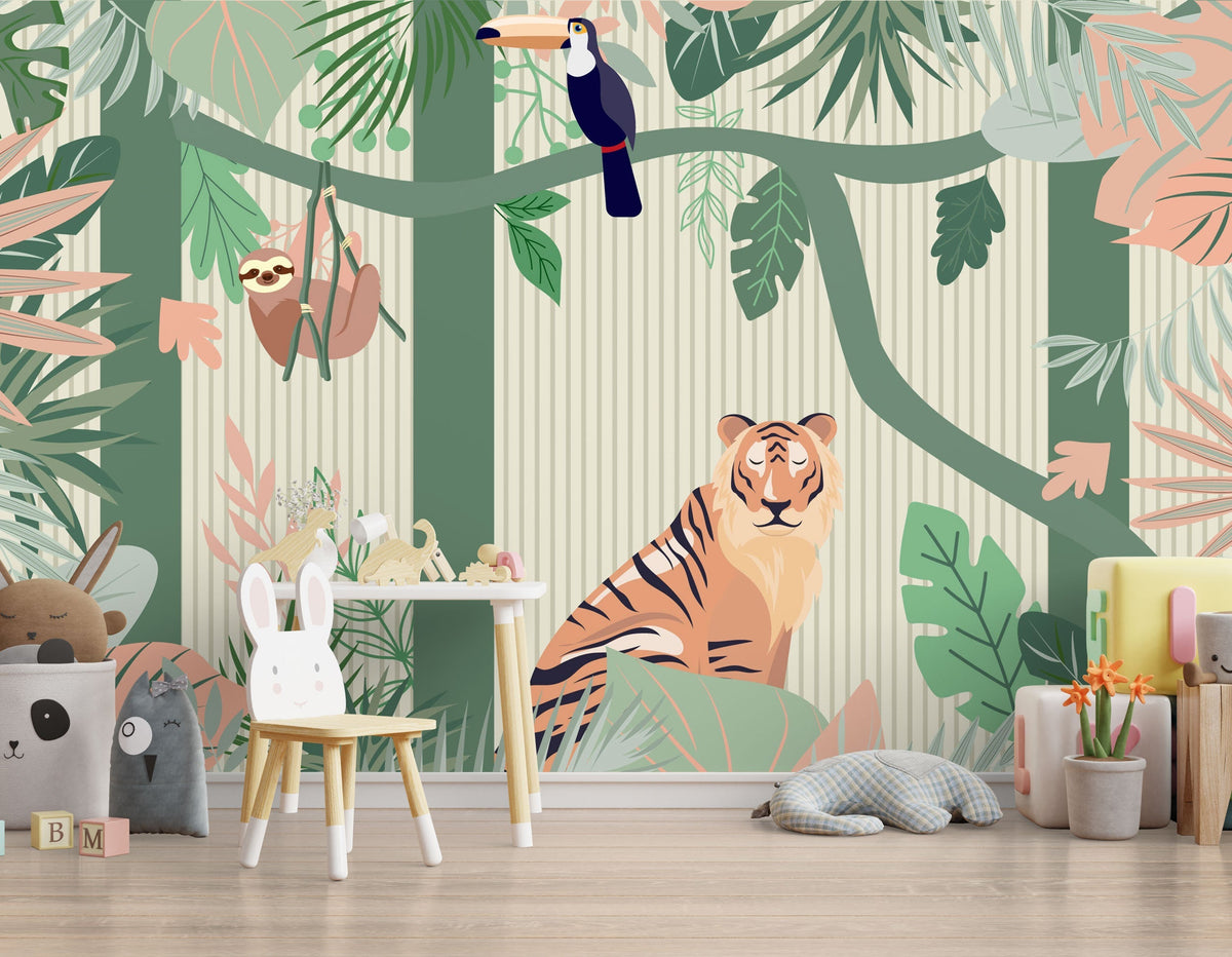 Jungle Theme Safari - Kids Room Wallpaper Mural-ChandeliersDecor