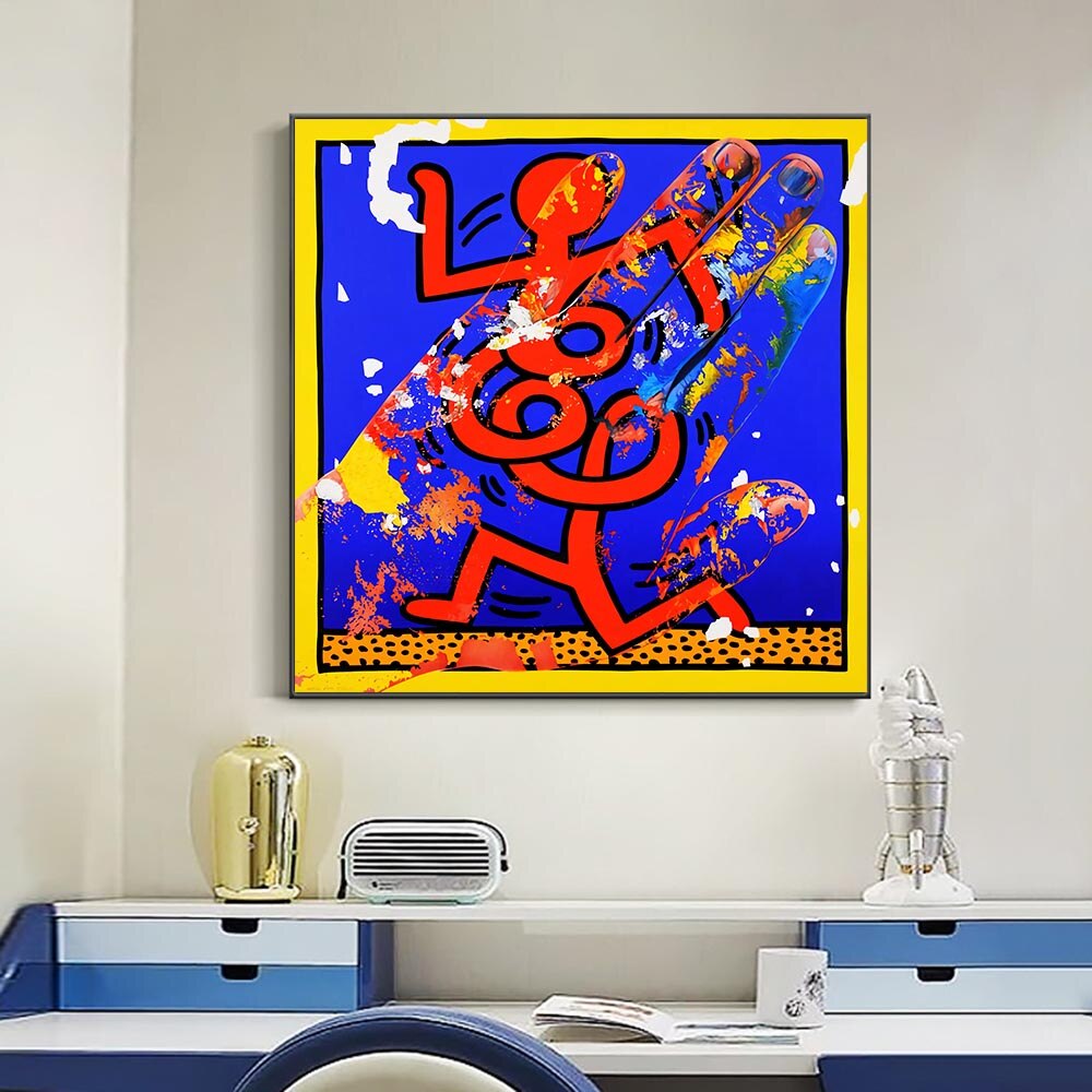 Keith Haring Canvas Wall Art ‚Äì Expressive & Vibrant Piece-ChandeliersDecor