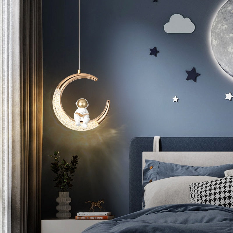 Kids Bedside Astronaut on Moon Light | Kids Room Decor Lights-ChandeliersDecor