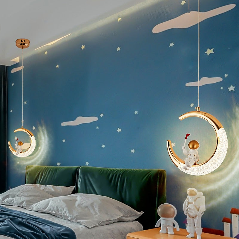 Kids Bedside Astronaut on Moon Light | Kids Room Decor Lights-ChandeliersDecor