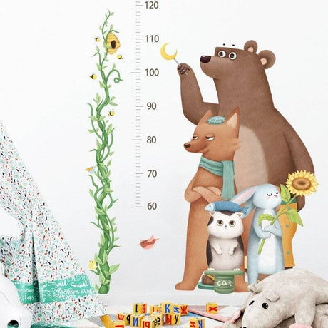 Big Brown Bear Height Ruler Wall Stickers for kids Room | Baby Nursery Wall Decals Children Bedroom