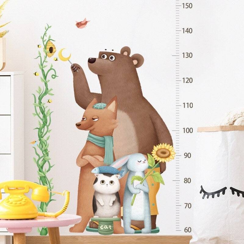 Big Brown Bear Height Ruler Wall Stickers for kids Room | Baby Nursery Wall Decals Children Bedroom