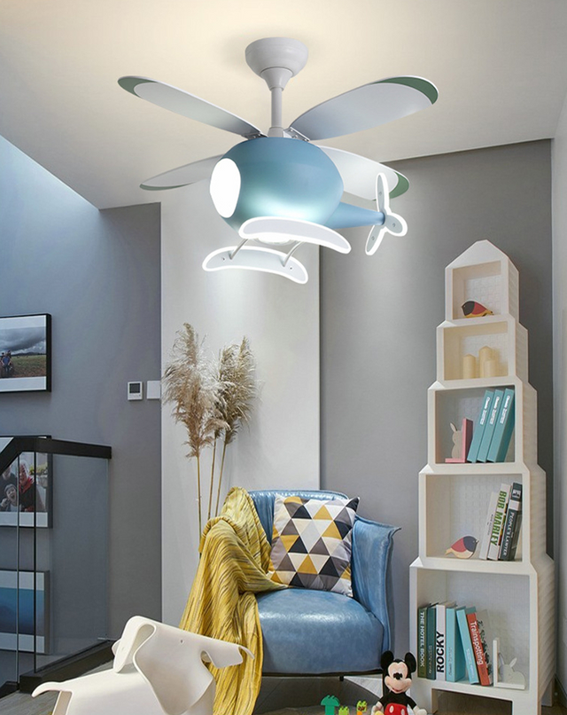 Kids' Nursery Helicopter Ceiling Light with Fan-ChandeliersDecor