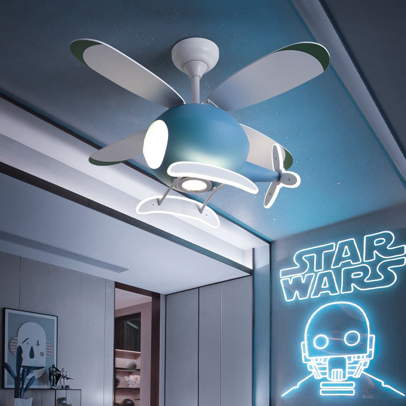 Kids' Nursery Helicopter Ceiling Light with Fan-ChandeliersDecor