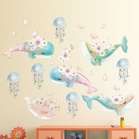 Sea World Ocean Wall Decal for kids room, Wall Stickers for Nursery Ocean Life with Whale, Fishes, Octopus, Turtles, Corals,