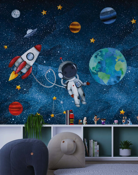 Kids Room Astronaut Wallpaper Mural: Explore Space with Astronaut-ChandeliersDecor.com