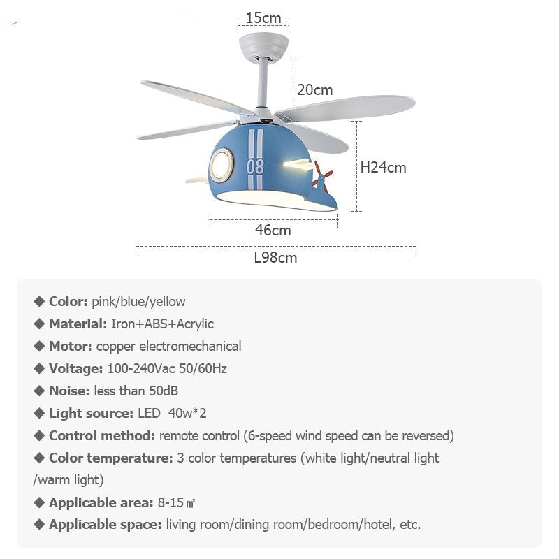 Kids Room Helicopter Ceiling Fan with Light - Art Deco Style-ChandeliersDecor