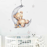 Teddy Bear Sleeping on the Moon Wall Decal | Rabbit on the Moon Wall Decal | Kids Room Baby Room Decoration Wall Decals