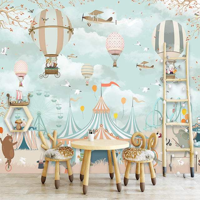 Kids Room Wall Decor - Animals Circus Wallpaper-ChandeliersDecor