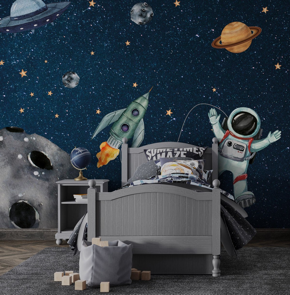 Kids Room Wallpaper Mural - Astronaut Adventure-ChandeliersDecor