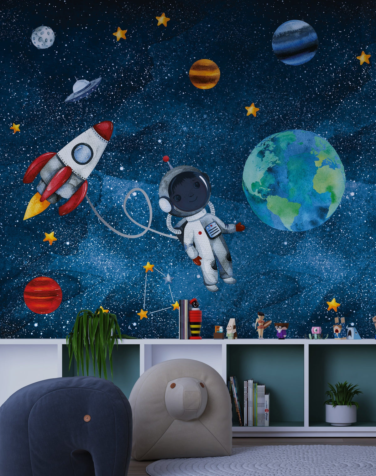 Kids Room Wallpaper Mural: Explore Space with Astronaut-ChandeliersDecor