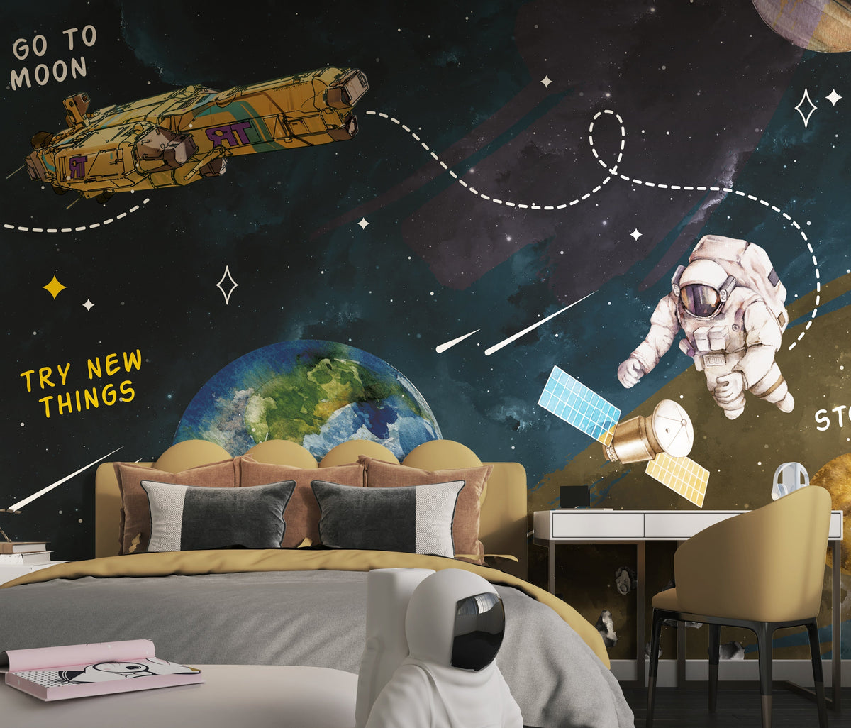Kids Room Wallpaper Mural for the Ultimate Go to Moon Theme-ChandeliersDecor