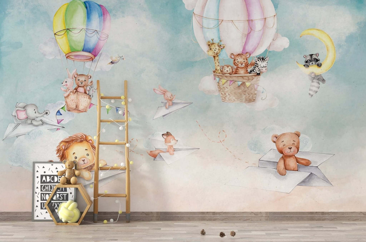 Kids Room Wallpaper Mural - Lets Fly Away-ChandeliersDecor.com