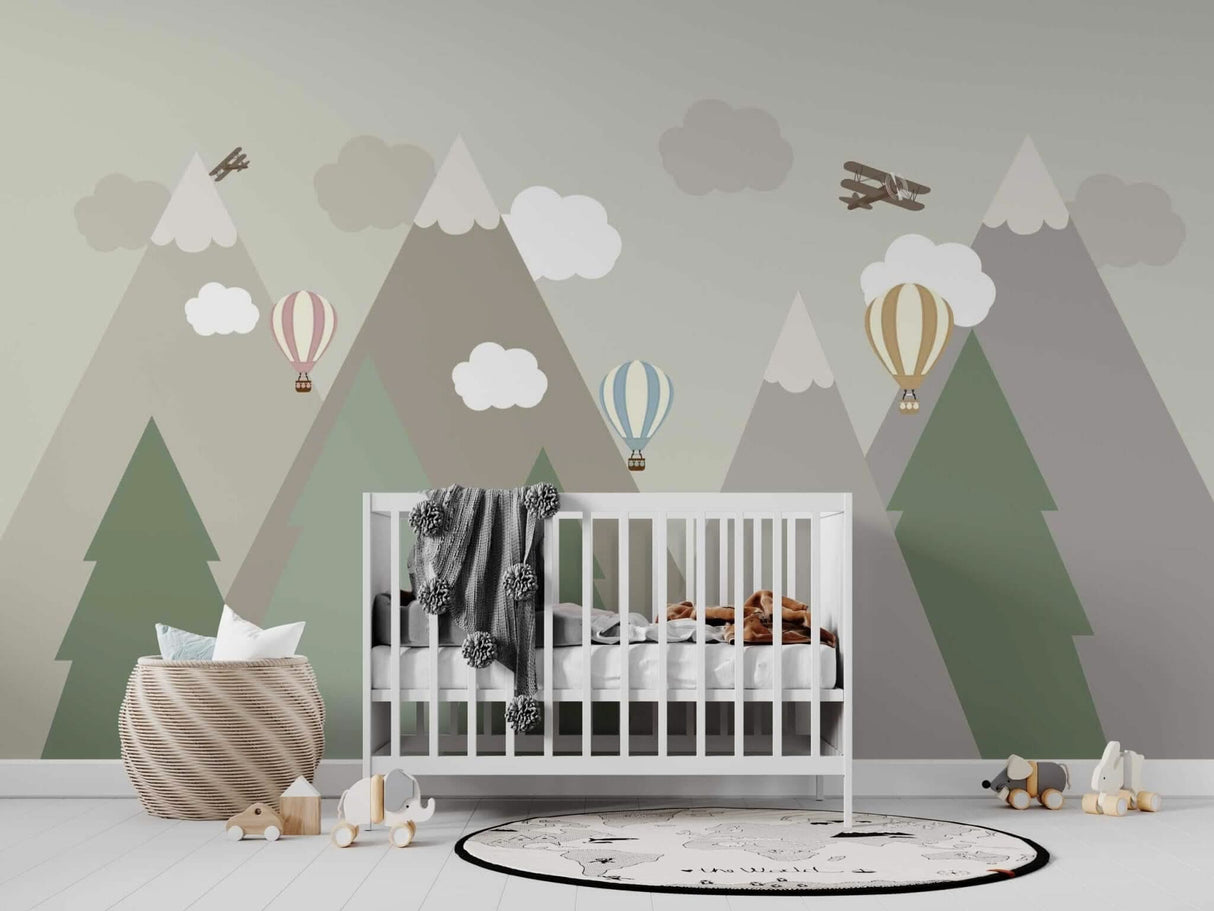 Kids Room Wallpaper Mural: Snow Alps and Planes-ChandeliersDecor.com