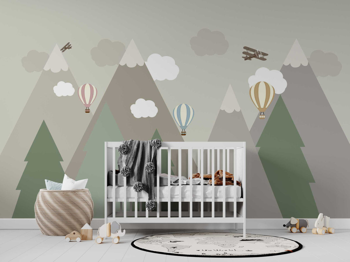 Kids Room Wallpaper Mural: Snow Alps and Planes-ChandeliersDecor