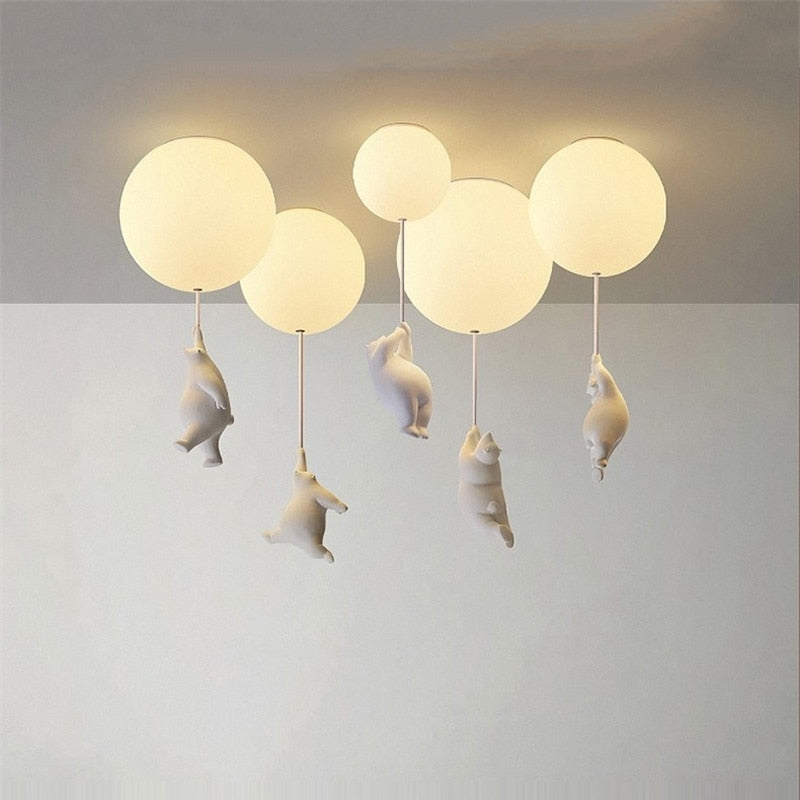 Kids Teddy Bears Holding Balloons Ceiling Light | Kids Room Decor Lights-ChandeliersDecor