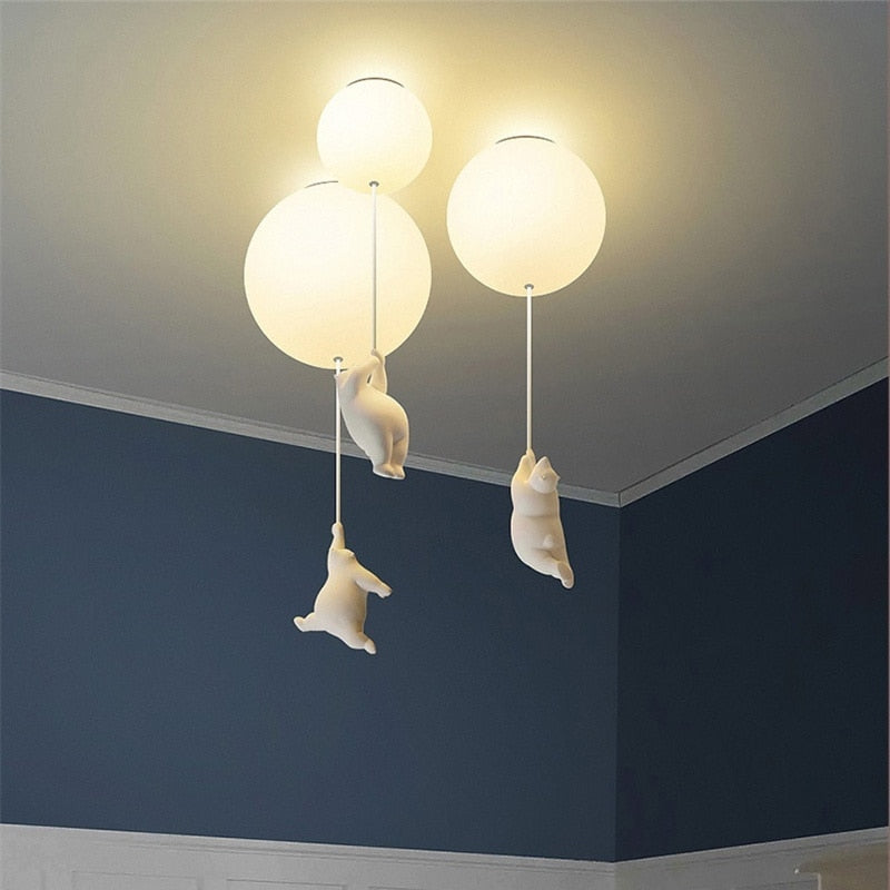 Kids Teddy Bears Holding Balloons Ceiling Light | Kids Room Decor Lights-ChandeliersDecor