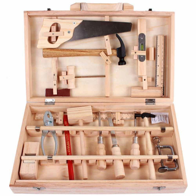 Kids Toolbox Set | Kids Woodworking Box | Wooden Play Set Gift-ChandeliersDecor