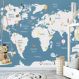 Kids World Map Wallpaper Mural - Educational Wall Decor-ChandeliersDecor