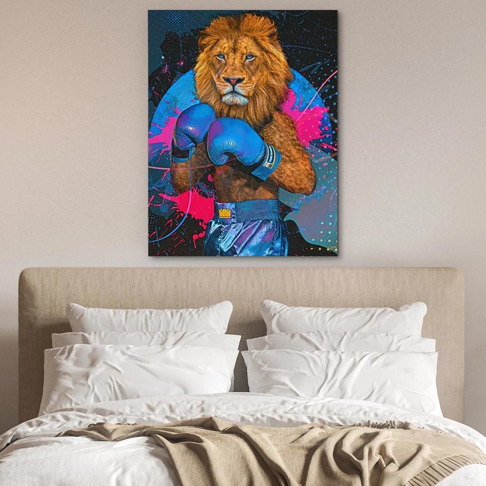 King Lion Boxer Poster Canvas Print Animal Wall Art Canvas Painting Hanging Pictures Home Decor For Living Room Bedroom Unframed-ChandeliersDecor