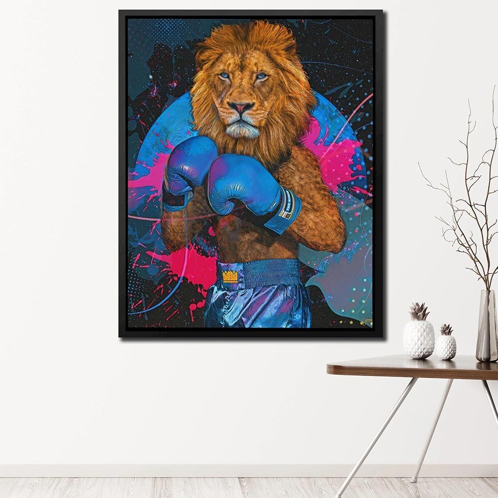 King Lion Boxer Poster Canvas Print Animal Wall Art Canvas Painting Hanging Pictures Home Decor For Living Room Bedroom Unframed