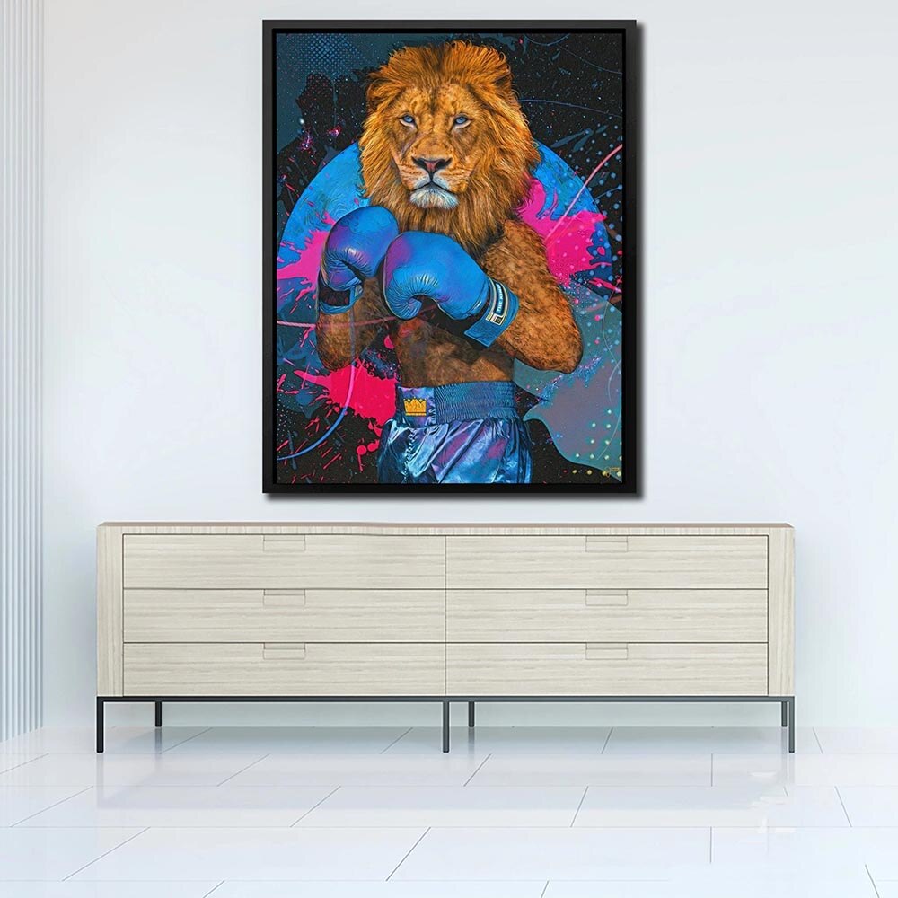 King Lion Boxer Poster Canvas Print Animal Wall Art Canvas Painting Hanging Pictures Home Decor For Living Room Bedroom Unframed