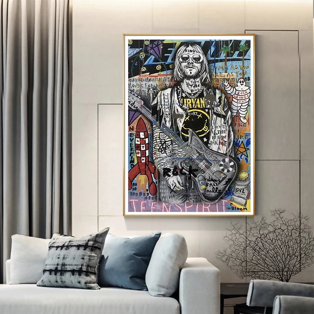 Kurt Cobain Singer Canvas Wall Art-ChandeliersDecor