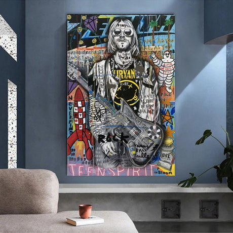 Kurt Cobain Singer Canvas Wall Art-ChandeliersDecor