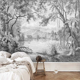 Lake View Sketch Wallpaper - Perfect Serene Atmosphere-ChandeliersDecor.com