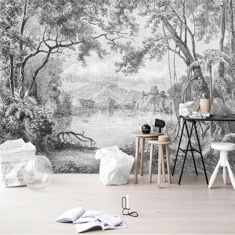 Lake View Sketch Wallpaper - Perfect Serene Atmosphere-ChandeliersDecor