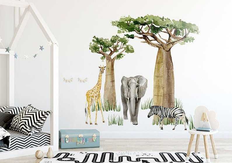 Large Forest Animal Wall Sticker For Kids Rooms Giraffe Elephant Zebra Kids Stickers Home Decoration Print Art Vinyl Decal
