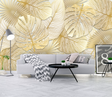 Large Golden Monstera Leaves Wallpaper Mural-ChandeliersDecor