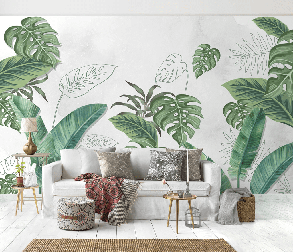 Large Green Leaves - Tropical Wallpaper Murals-ChandeliersDecor.com