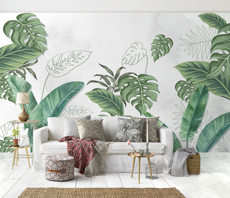 Large Green Leaves - Tropical Wallpaper Murals-ChandeliersDecor