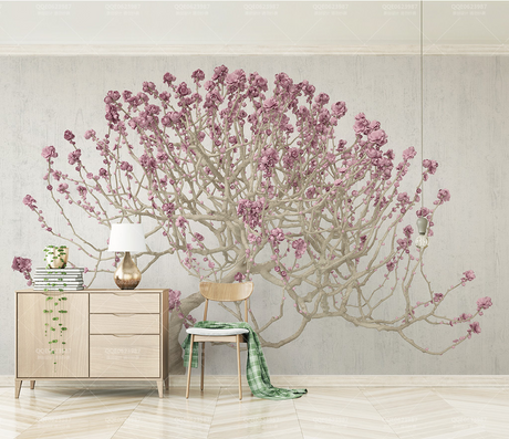 Large Pink 3D Tree Wallpaper Murals - Transform Your Walls-ChandeliersDecor