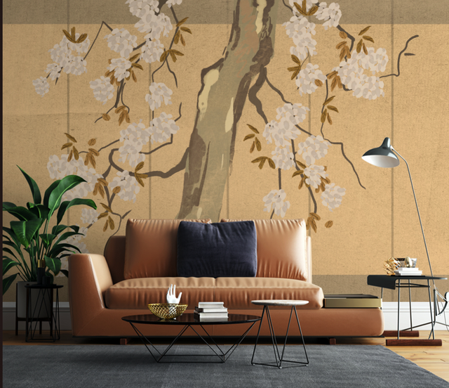 Large Tree Wallpaper Murals - Yellow Theme Tree Design-ChandeliersDecor