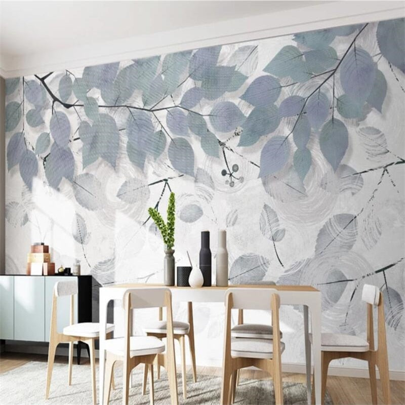 Leafy Elegance Minimalist Dining Room Wall Mural-ChandeliersDecor