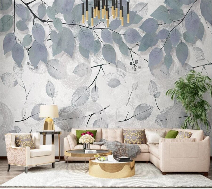 Leafy Elegance Minimalist Dining Room Wall Mural-ChandeliersDecor