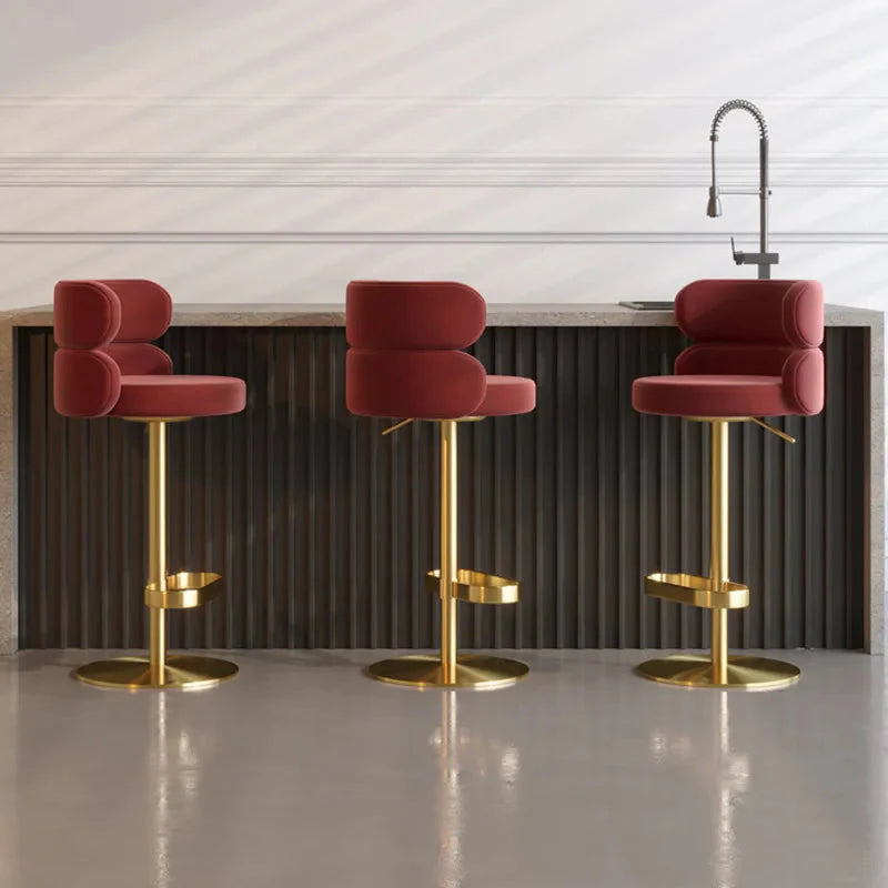 Leather Bar Chair Stool Gold Frame Swivel Chair-GraffitiWallArt