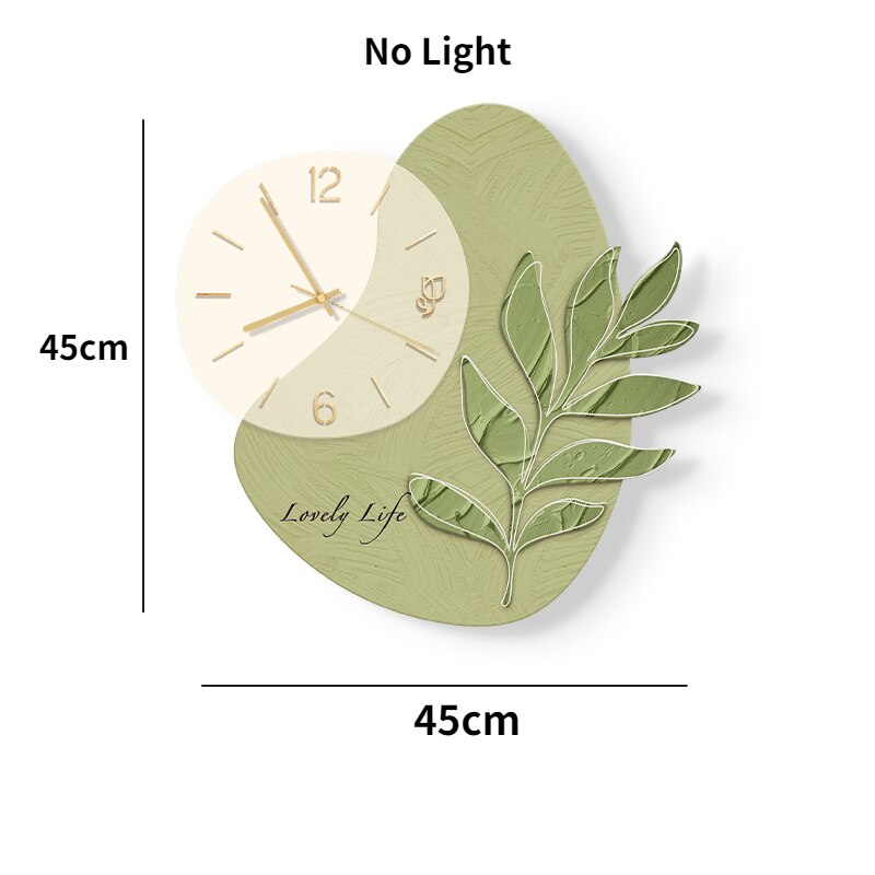 Horloge murale à feuilles vertes lumineuses à LED